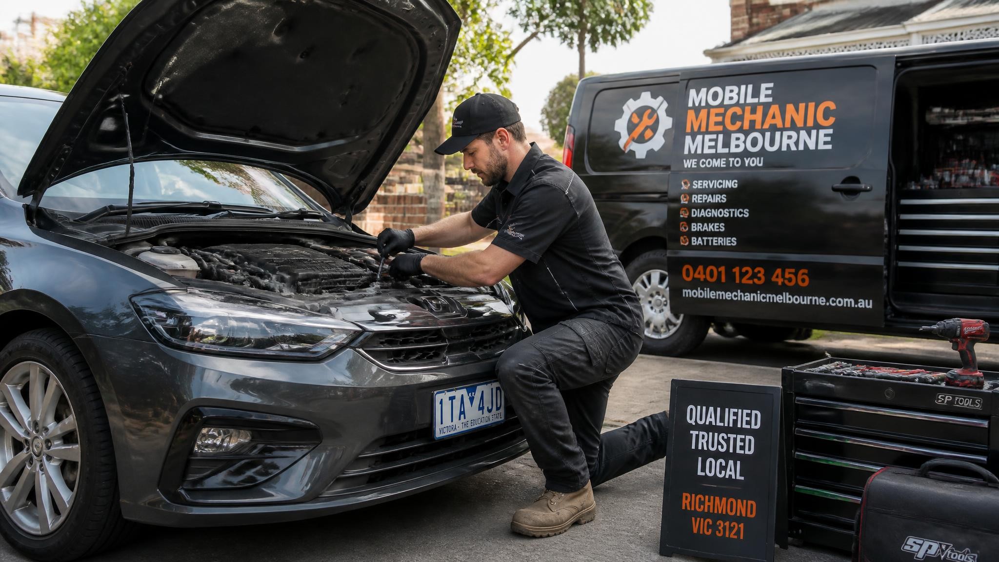 Mobile mechanic repairing a car in Richmond Melbourne