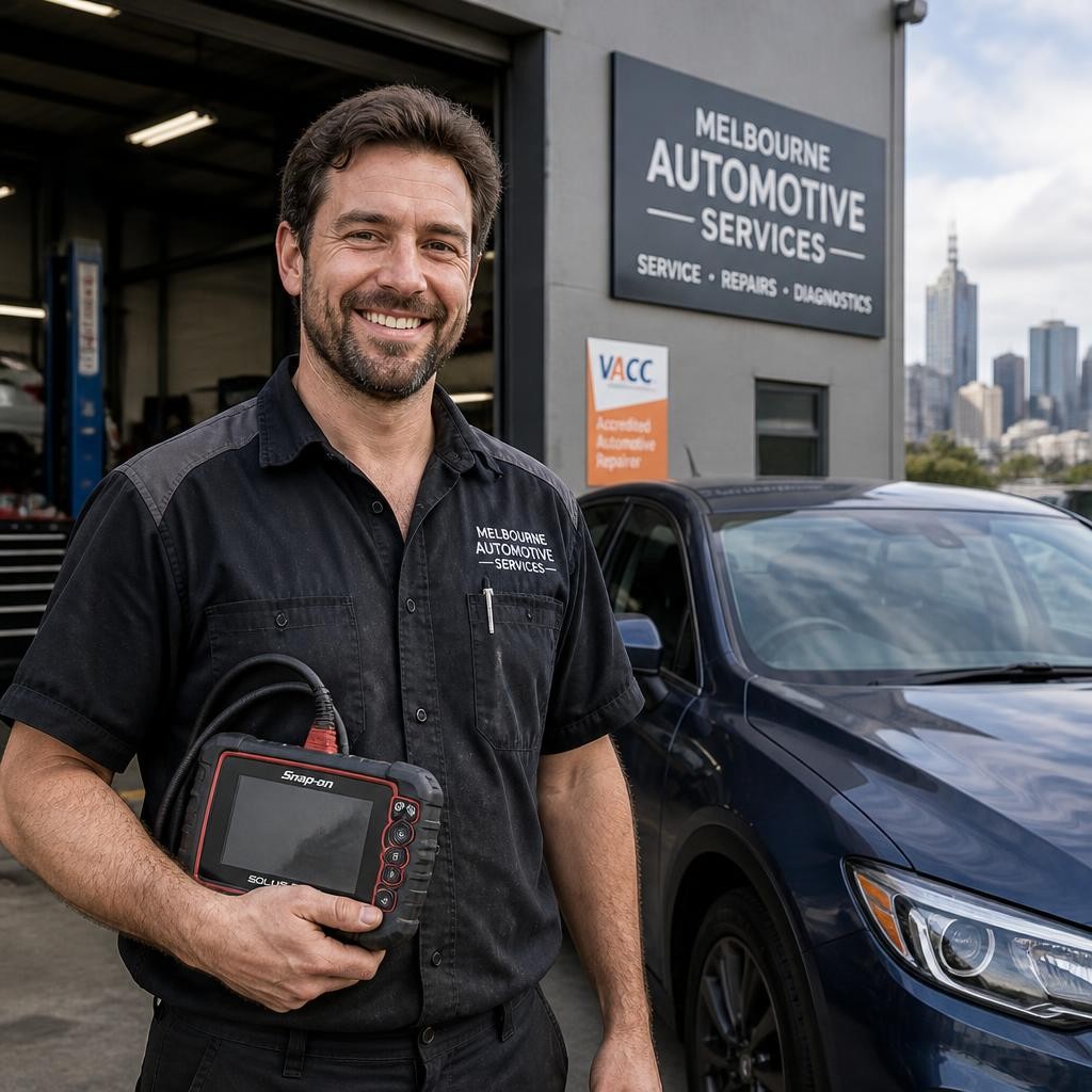 Mobile mechanic diagnosing a car at the customer's location