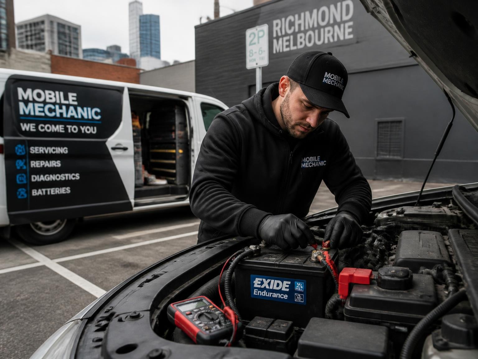 Mobile mechanic carrying out car repairs onsite in Richmond