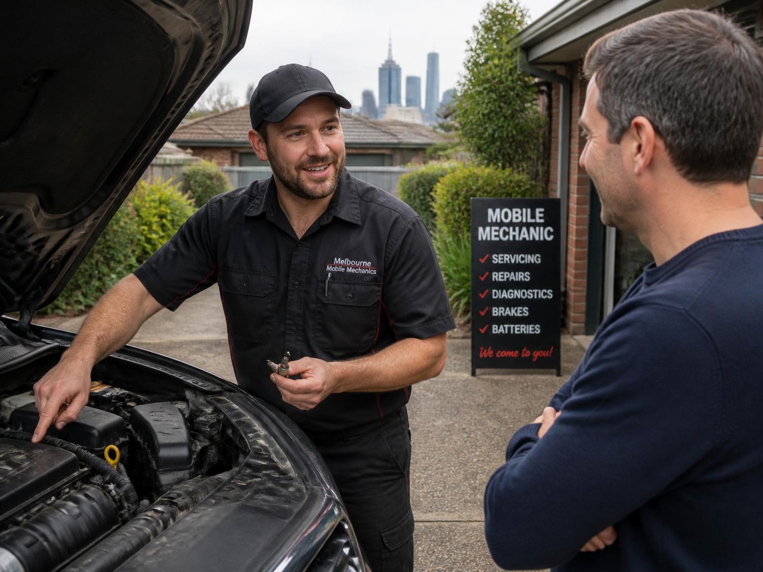 Mechanic explaining car repairs clearly to a Melbourne customer