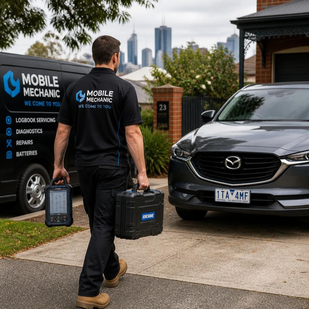 Mechanic arriving at a Melbourne home for onsite car repairs