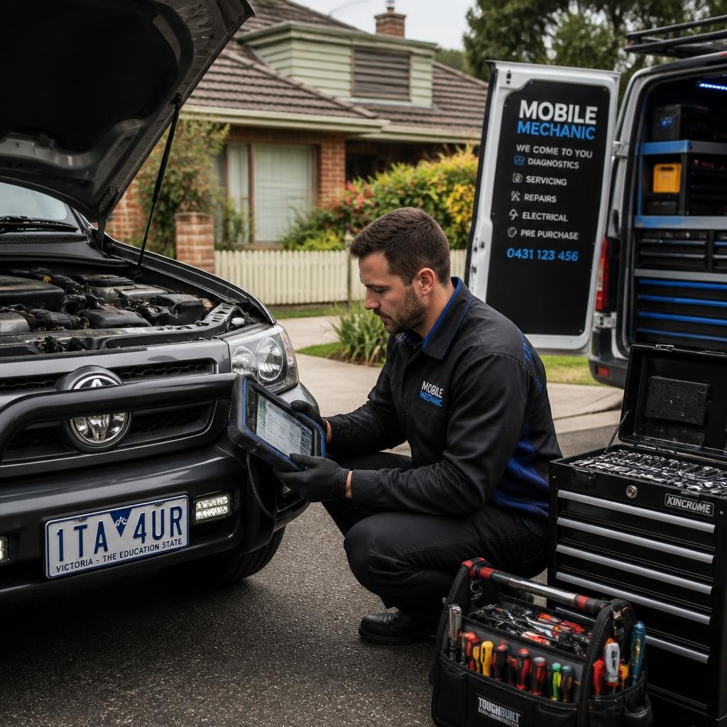 Mechanic diagnosing a vehicle fault onsite