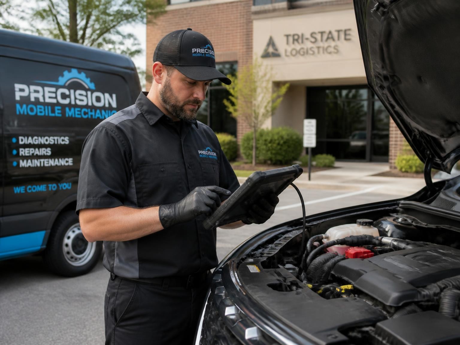 Mechanic performing onsite car diagnostics in Melbourne