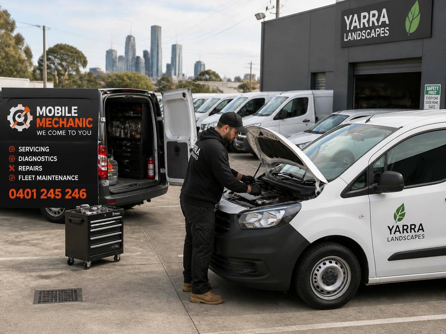 Mobile fleet mechanic servicing business vehicles in Melbourne