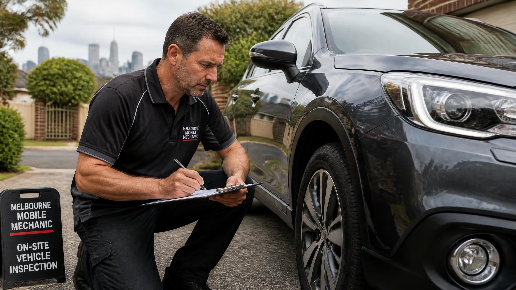 Local call out mechanic inspecting a car in Melbourne