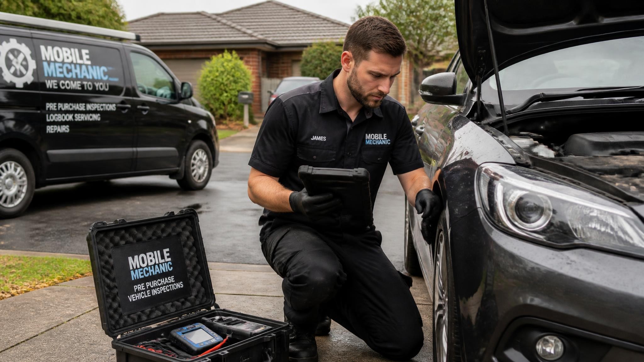 On spot mechanic inspecting a vehicle in Melbourne