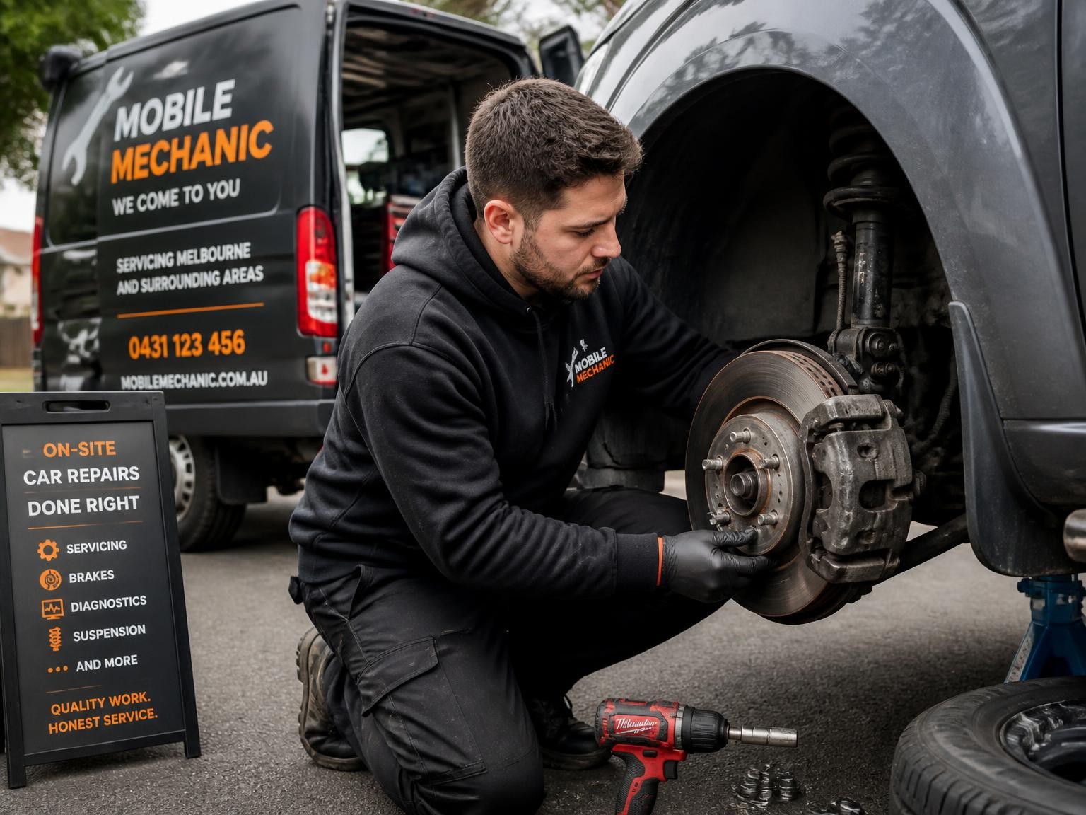 Onsite vehicle brake inspection by a mobile mechanic