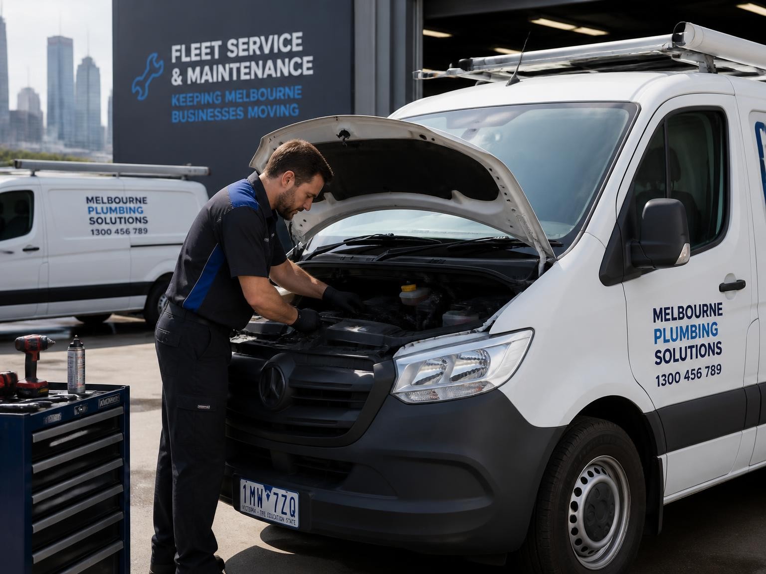 Mobile fleet mechanic servicing a work van