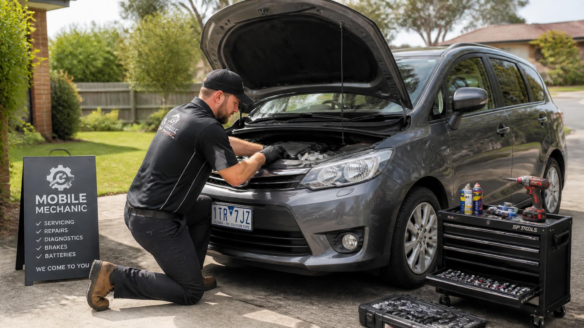Mobile auto mechanic working at a Melbourne home