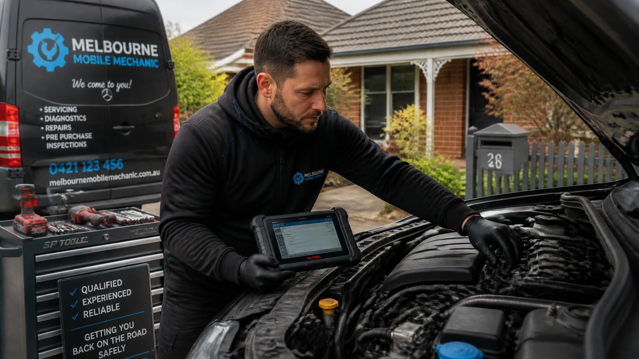 Mobile mechanic working on a vehicle in Melbourne