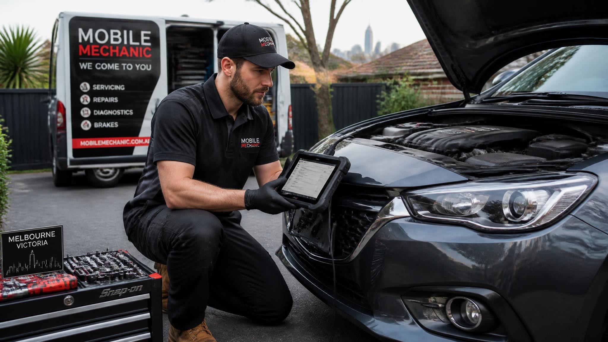 Quick fix mobile mechanic performing on-site car diagnostics in Melbourne