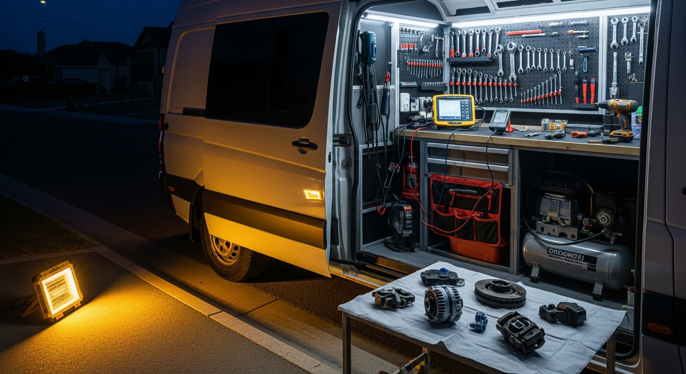 Mobile mechanic at night