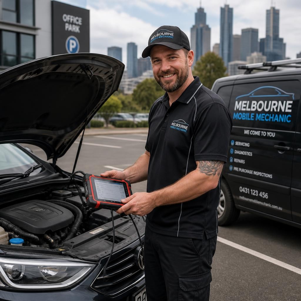 Mobile mechanic diagnosing a car onsite in Melbourne