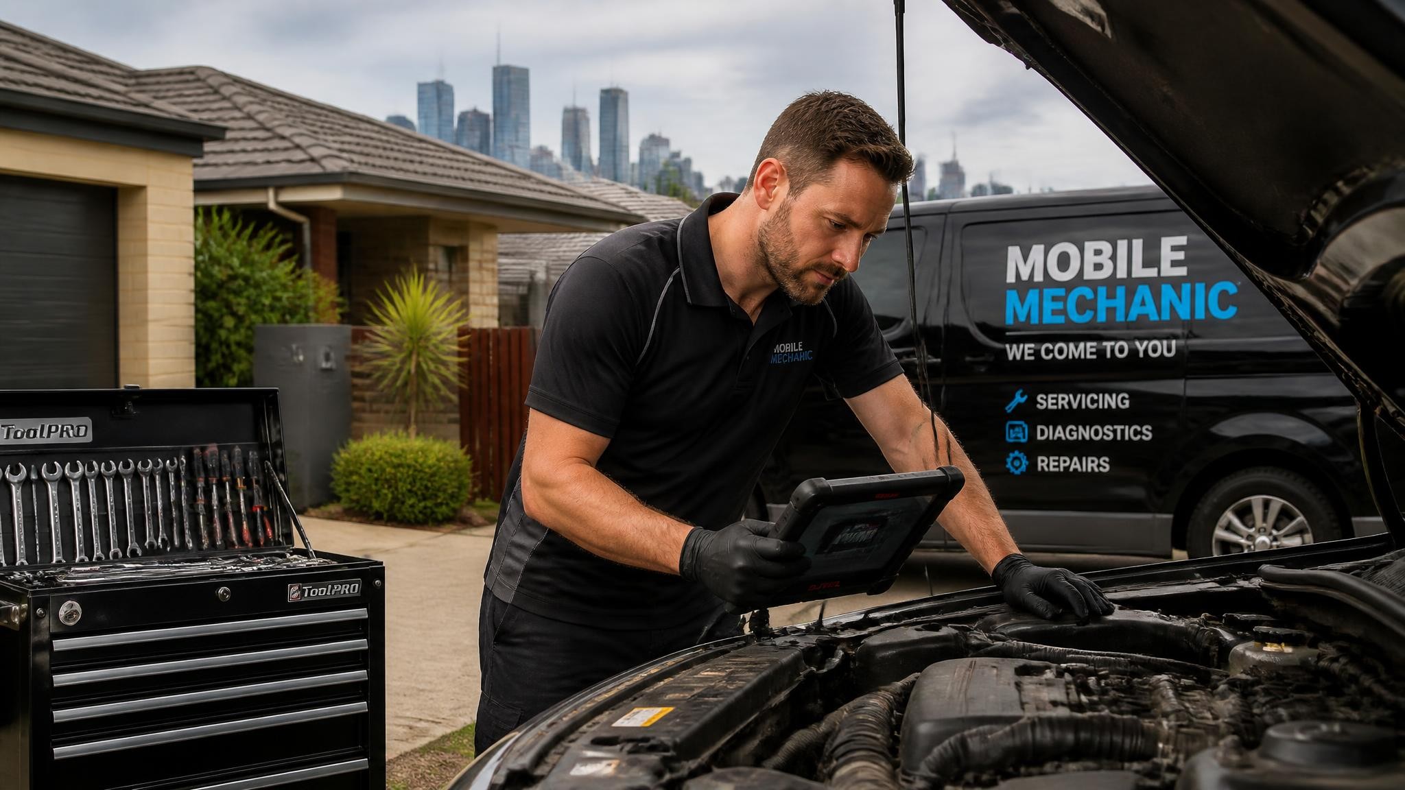 Mobile mechanic working on a car in Melbourne