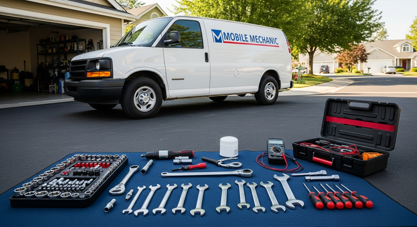 mobile mechanic van in suburb
