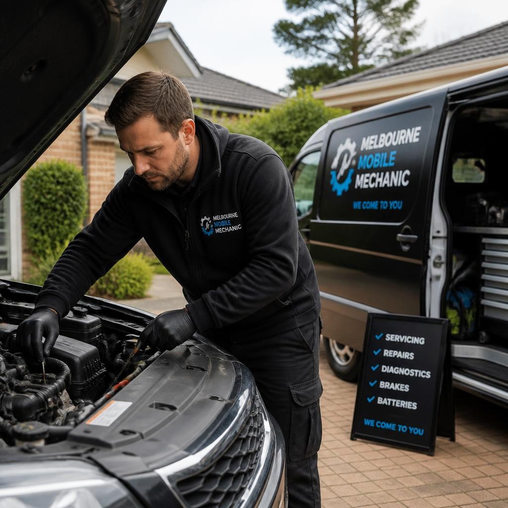 Mechanic checking a car engine at a Melbourne home