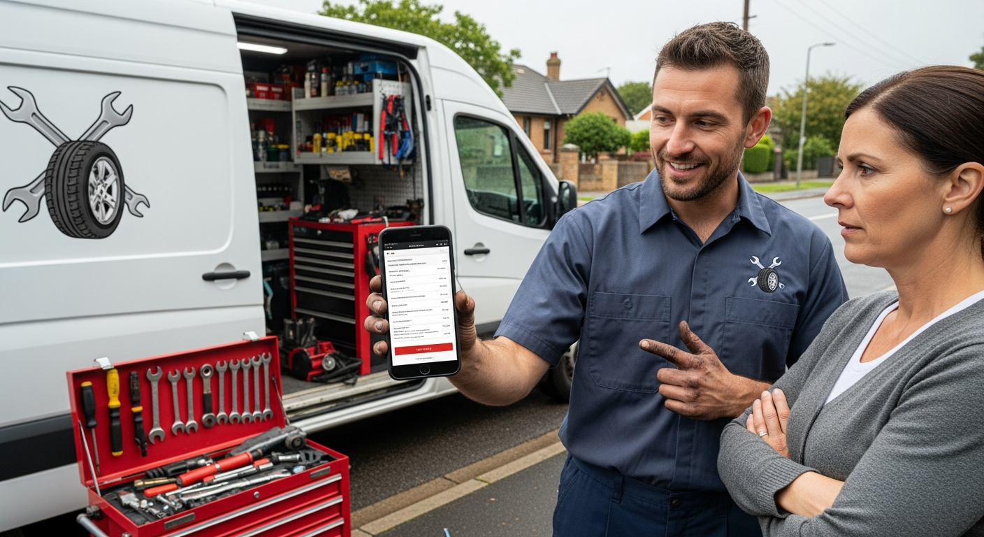 Mechanic showing online quote