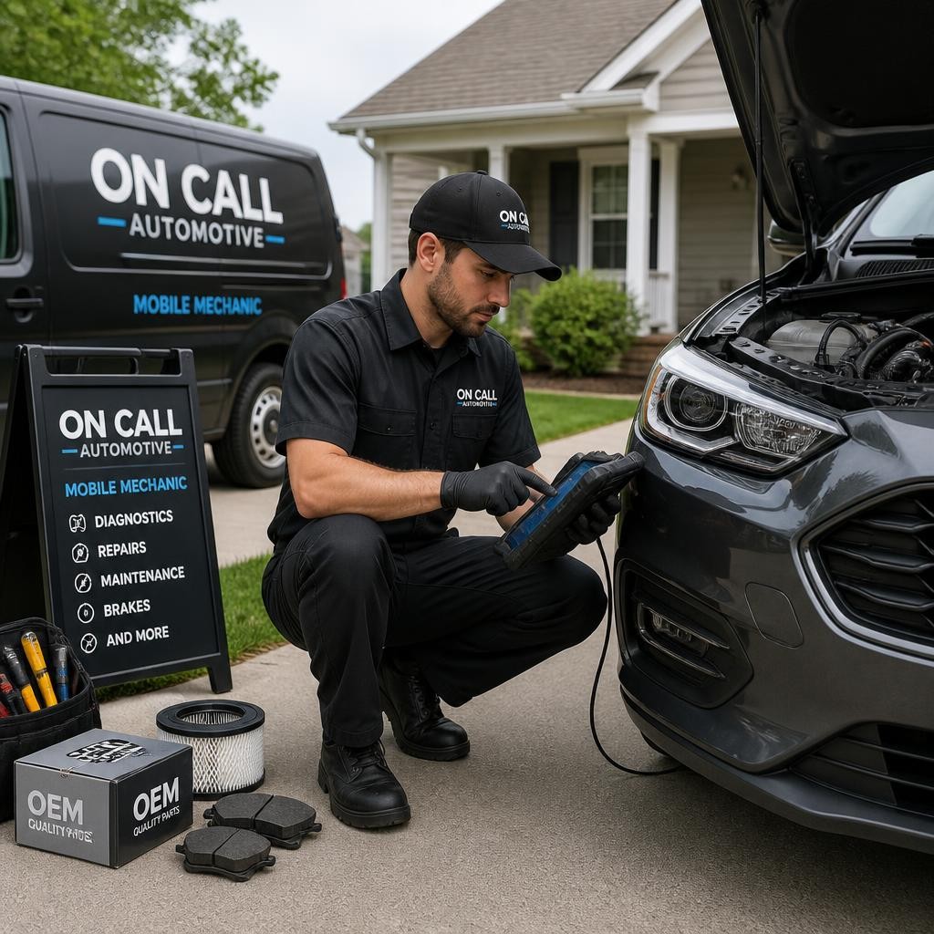 Mobile mechanic inspecting a car at a customer location in Melbourne