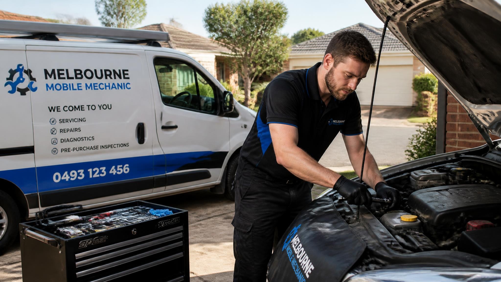 Mobile mechanic providing on-site car repairs in a Melbourne suburb