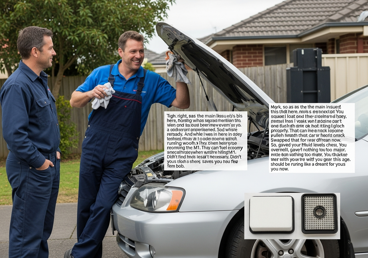 Mobile mechanic explaining repair