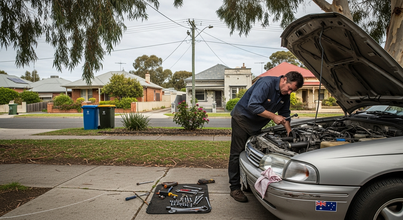 Mechanic repairing car onsite