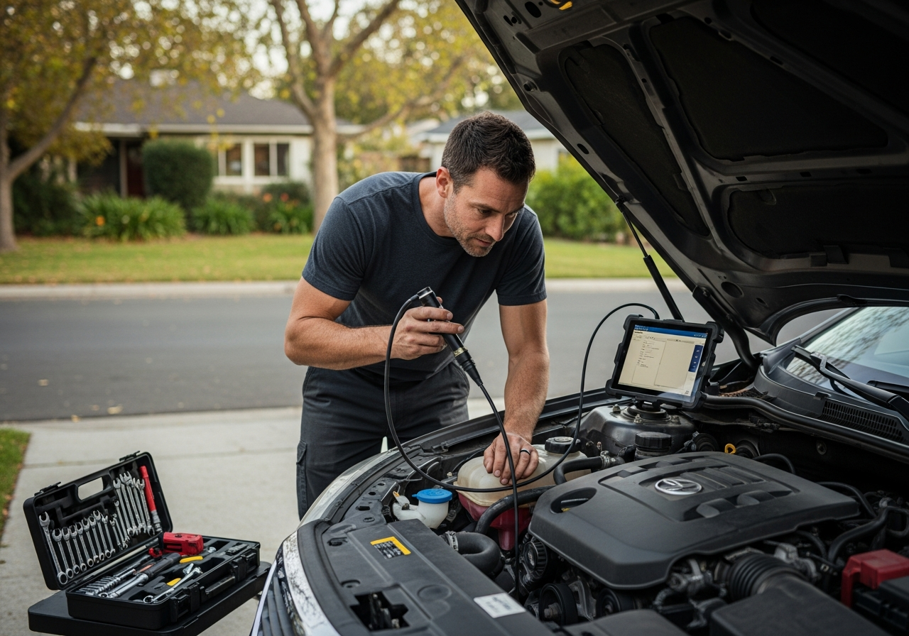 Mechanic inspecting car in Richmond