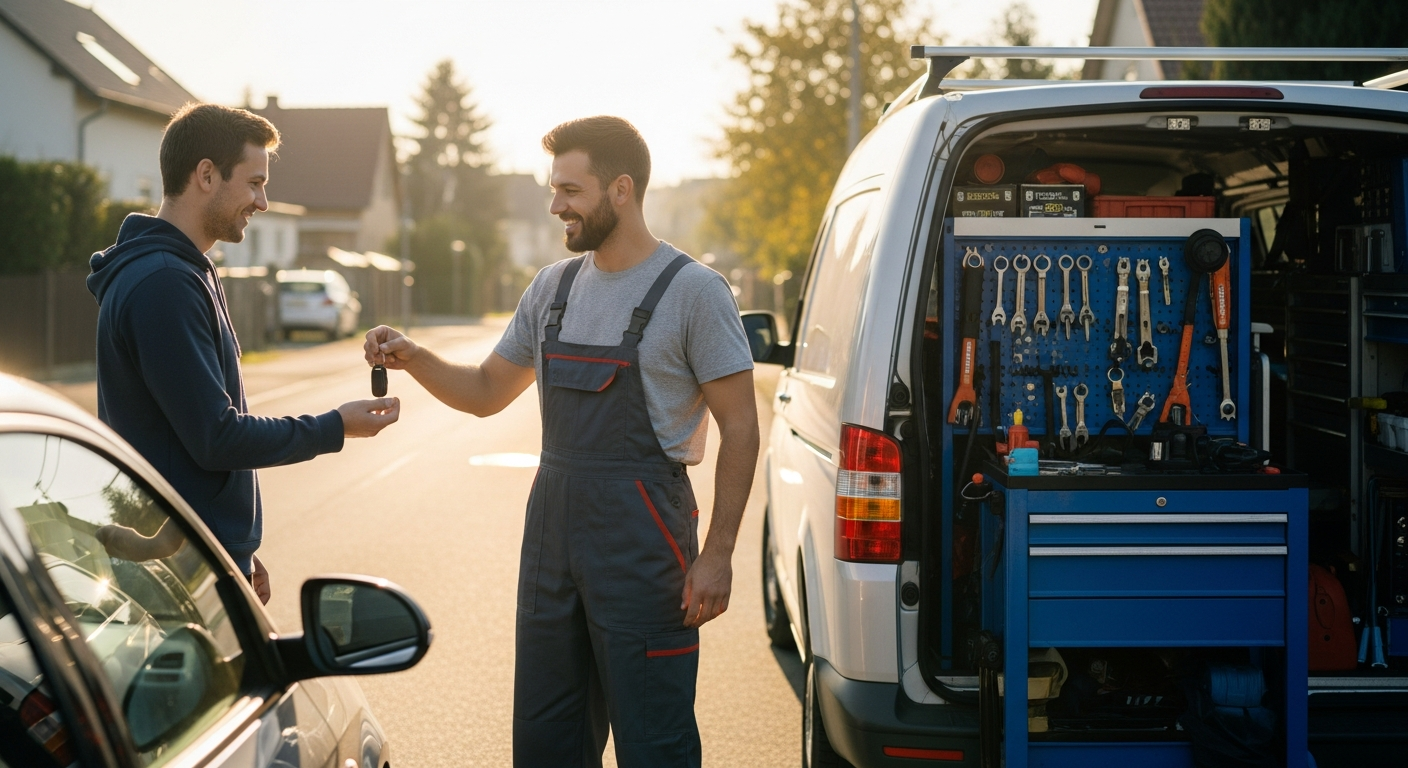 Mobile mechanic handing keys