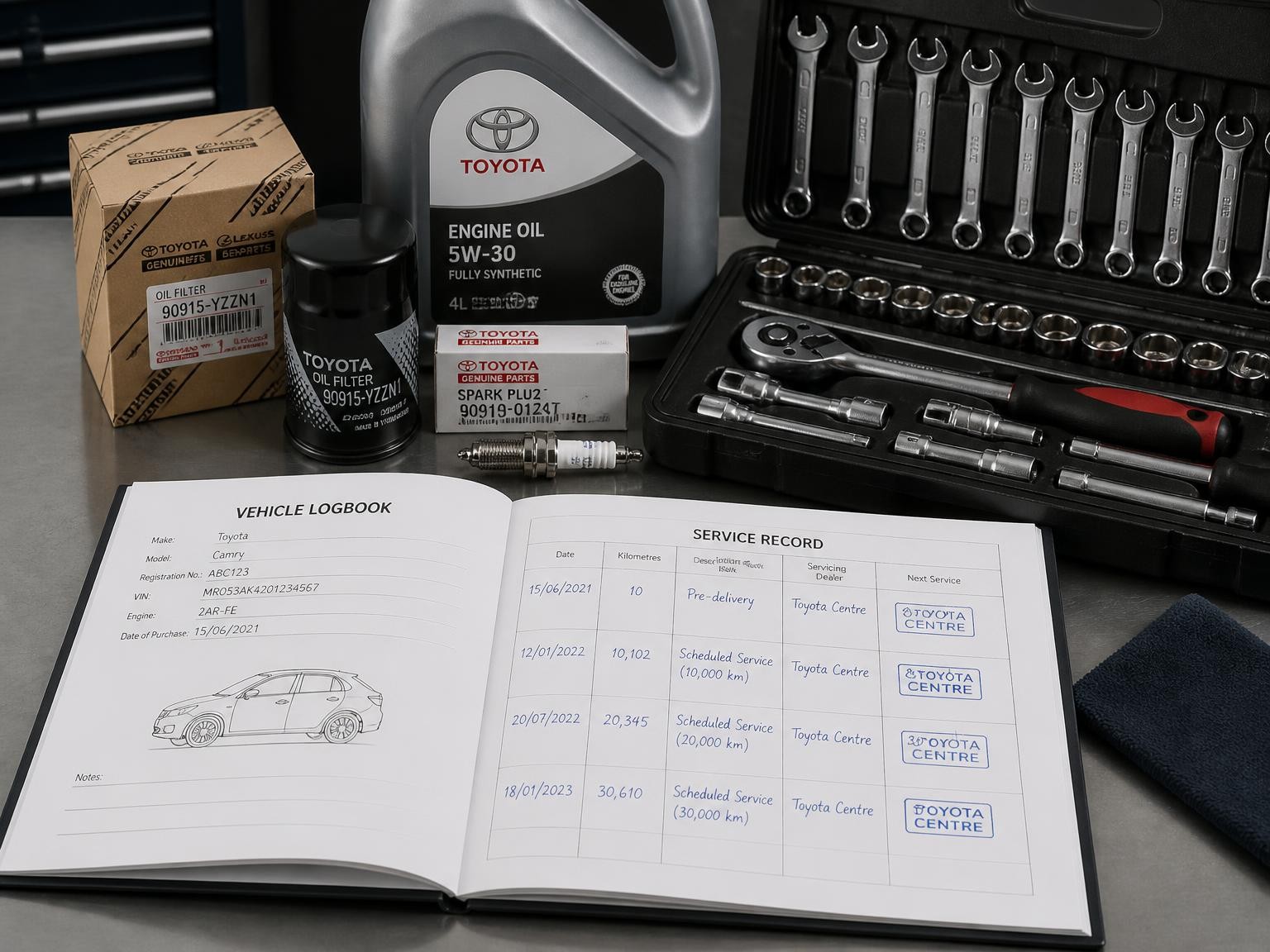 Vehicle logbook and service equipment