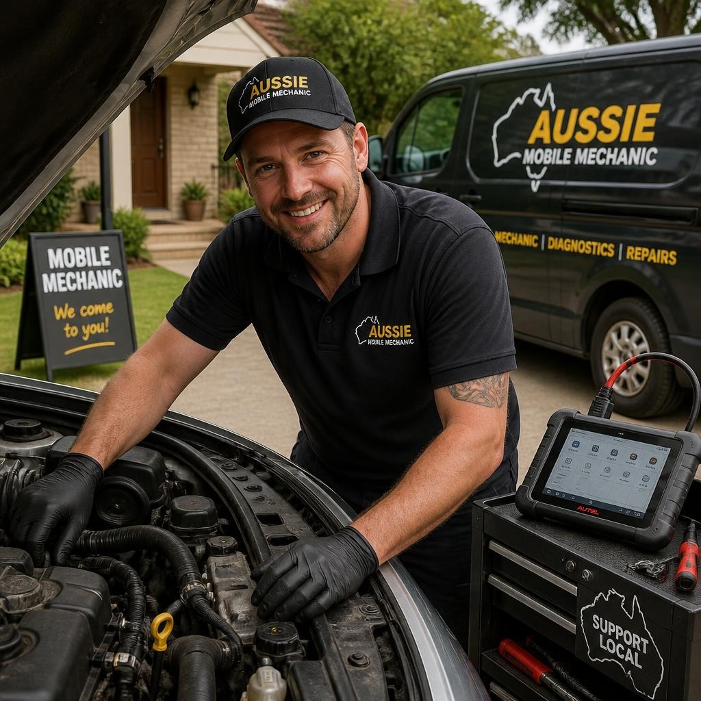 Mobile mechanic inspecting a vehicle engine at a Melbourne home
