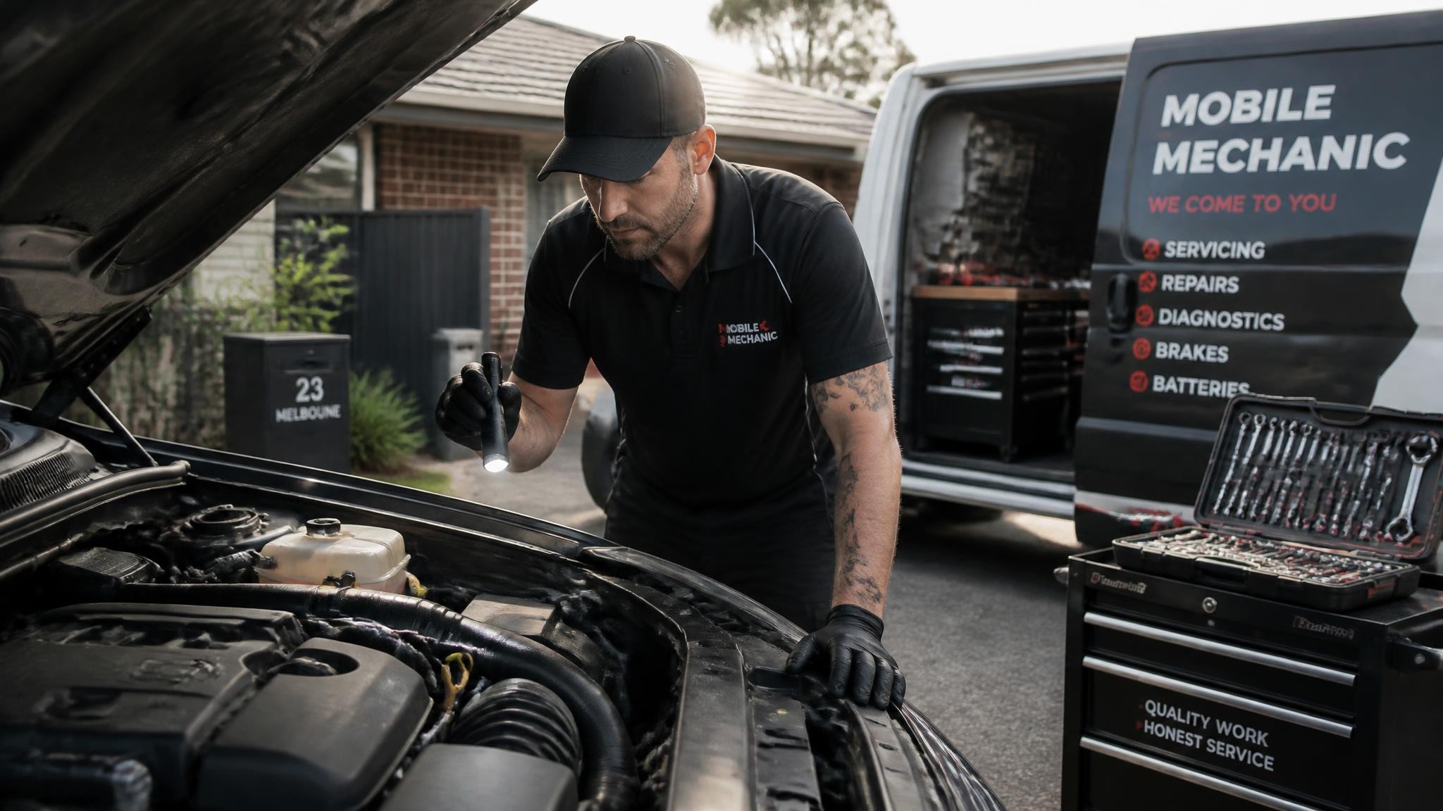 Qualified mobile auto mechanic working on a vehicle in Melbourne