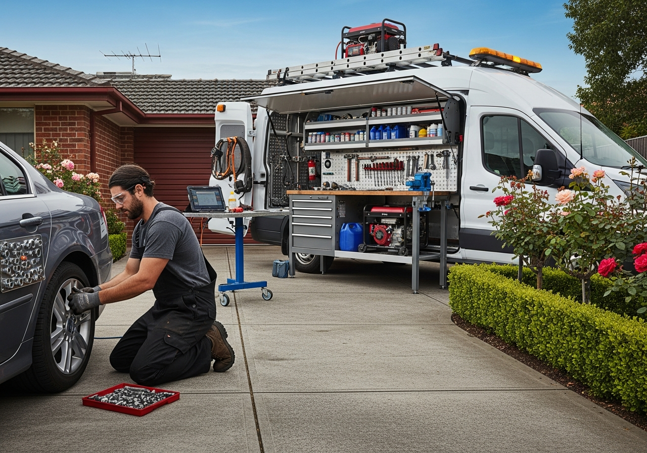 Mobile mechanic at a driveway