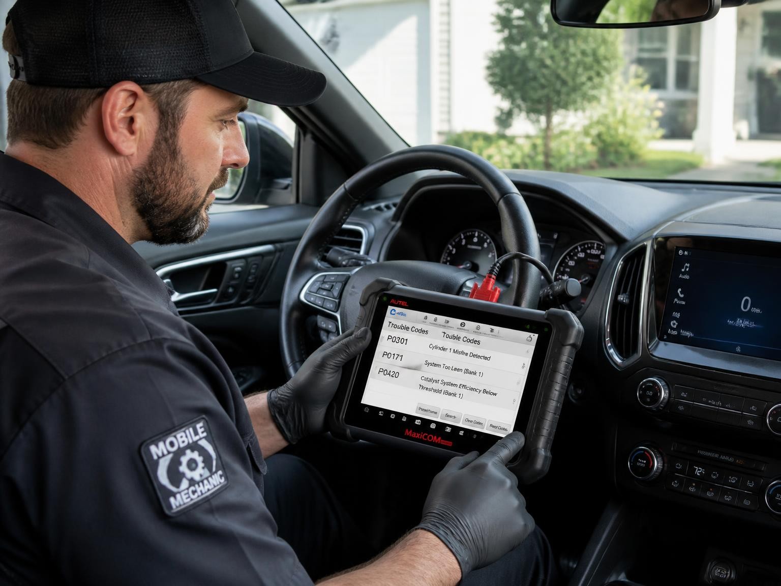 Mobile mechanic using diagnostic equipment for on the spot car repair