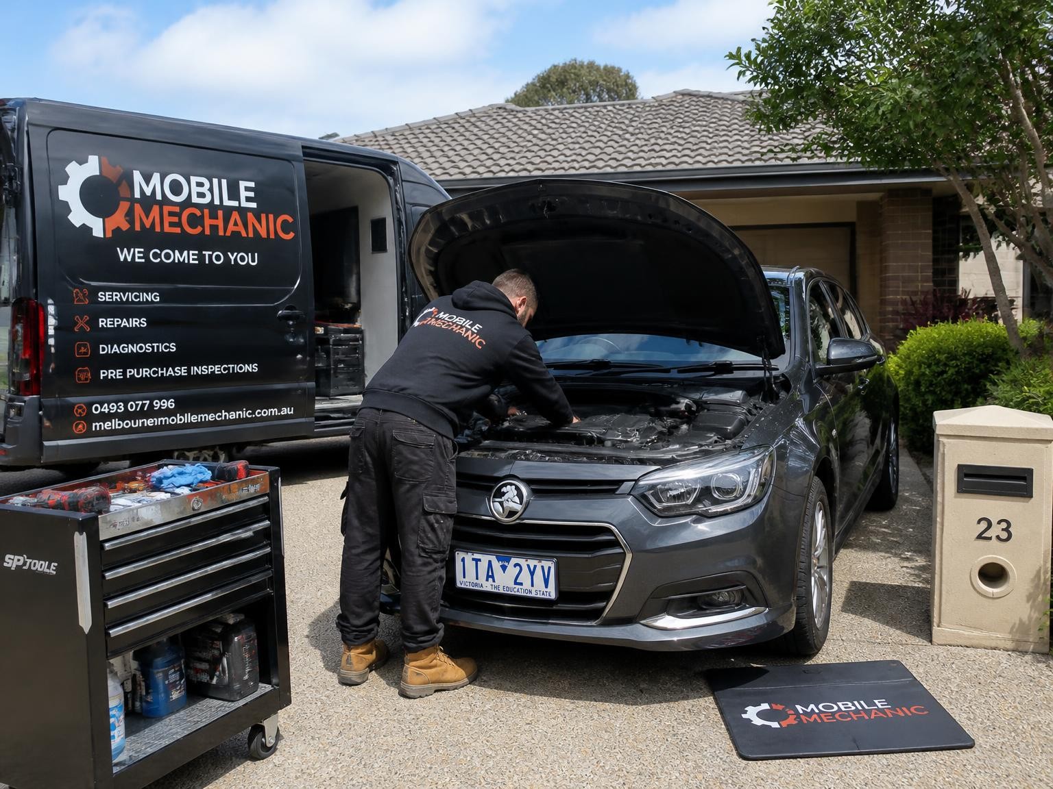 Mobile mechanic servicing a car at home in Melbourne