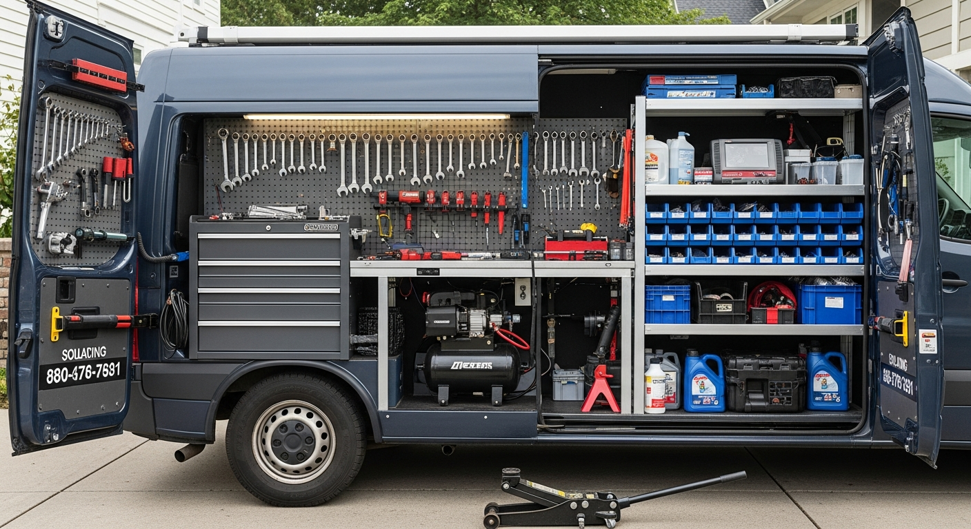 Mobile mechanic van in driveway