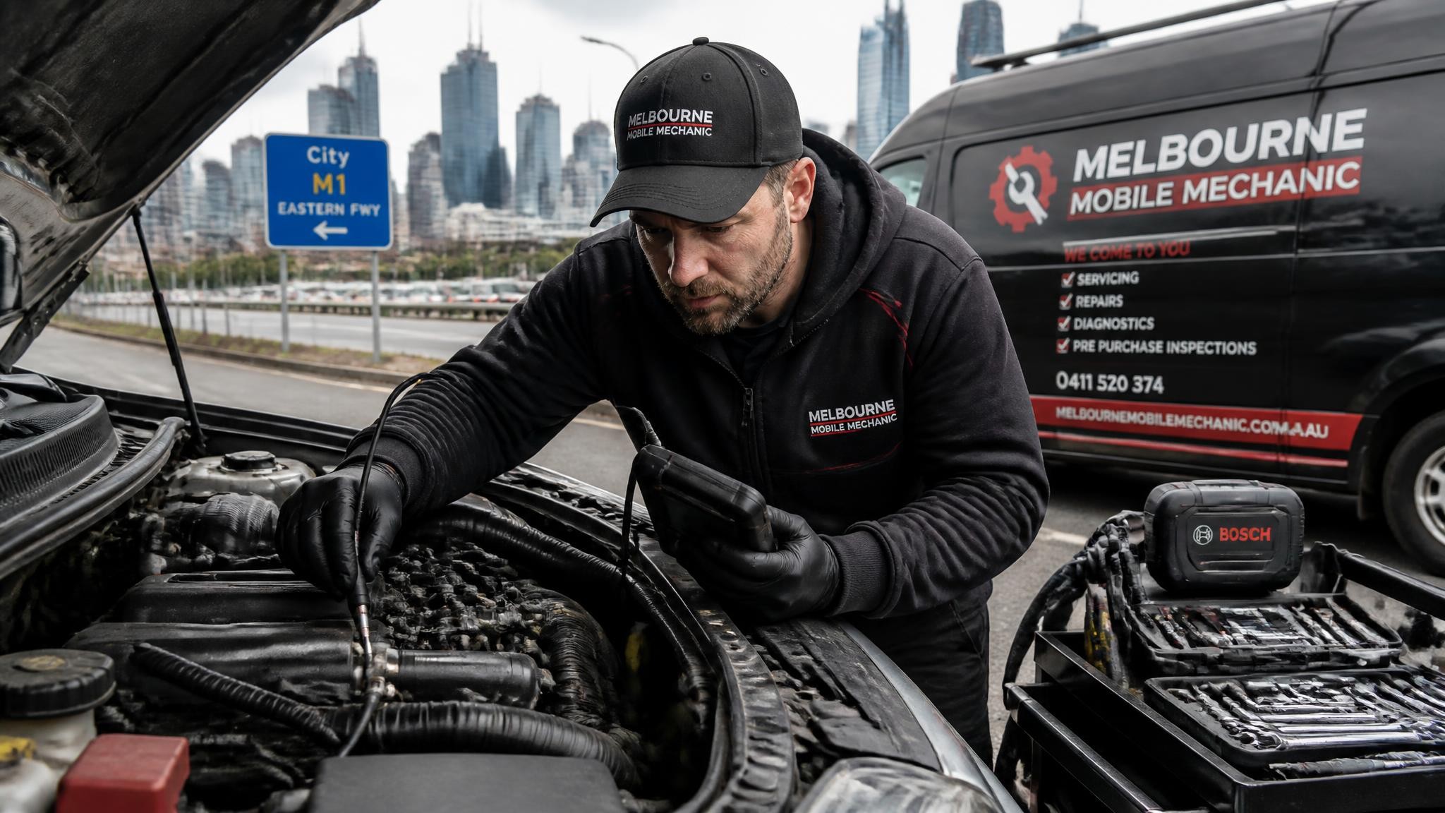 Fuel mechanic diagnosing a vehicle in Melbourne