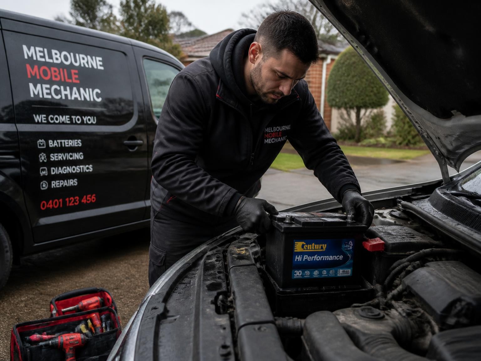 Mobile mechanic providing emergency battery assistance in Melbourne