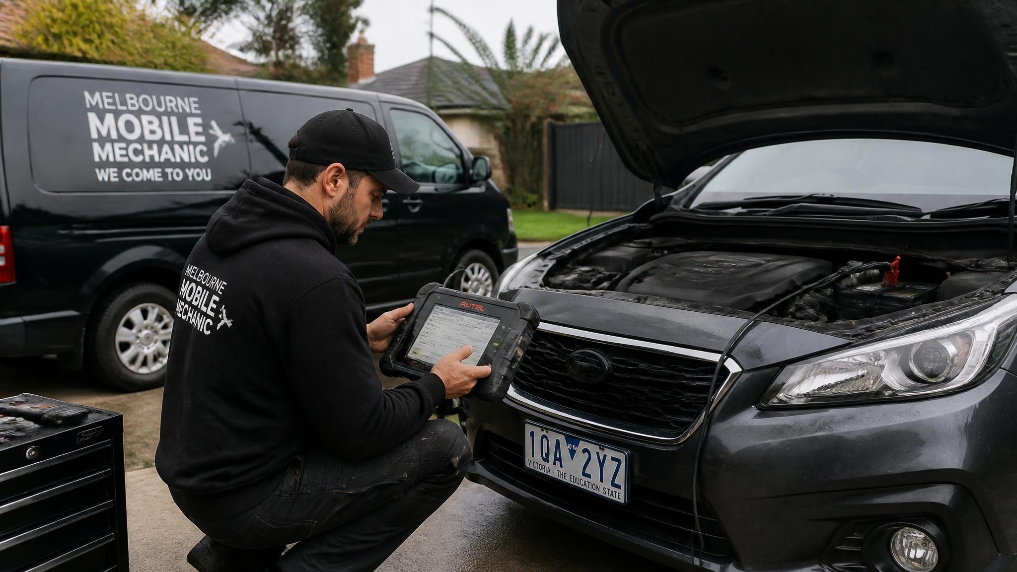 Mobile mechanic checking a vehicle in Melbourne