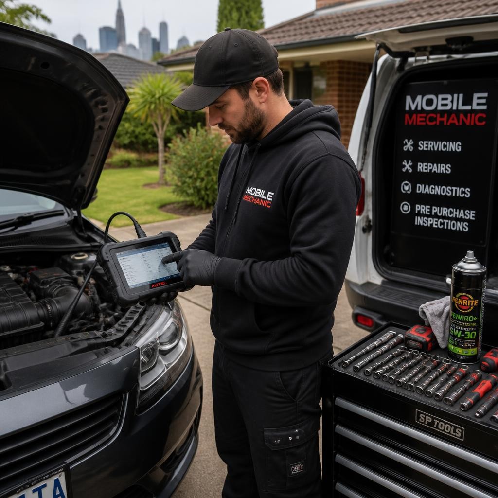 Mobile mechanic diagnosing a vehicle at a Melbourne home