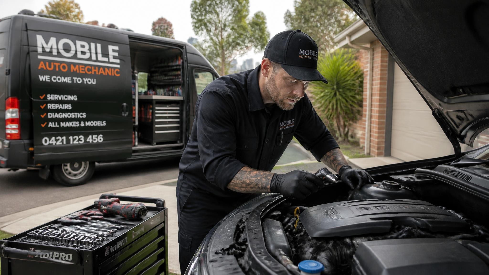 Mobile auto mechanic inspecting a car in Melbourne