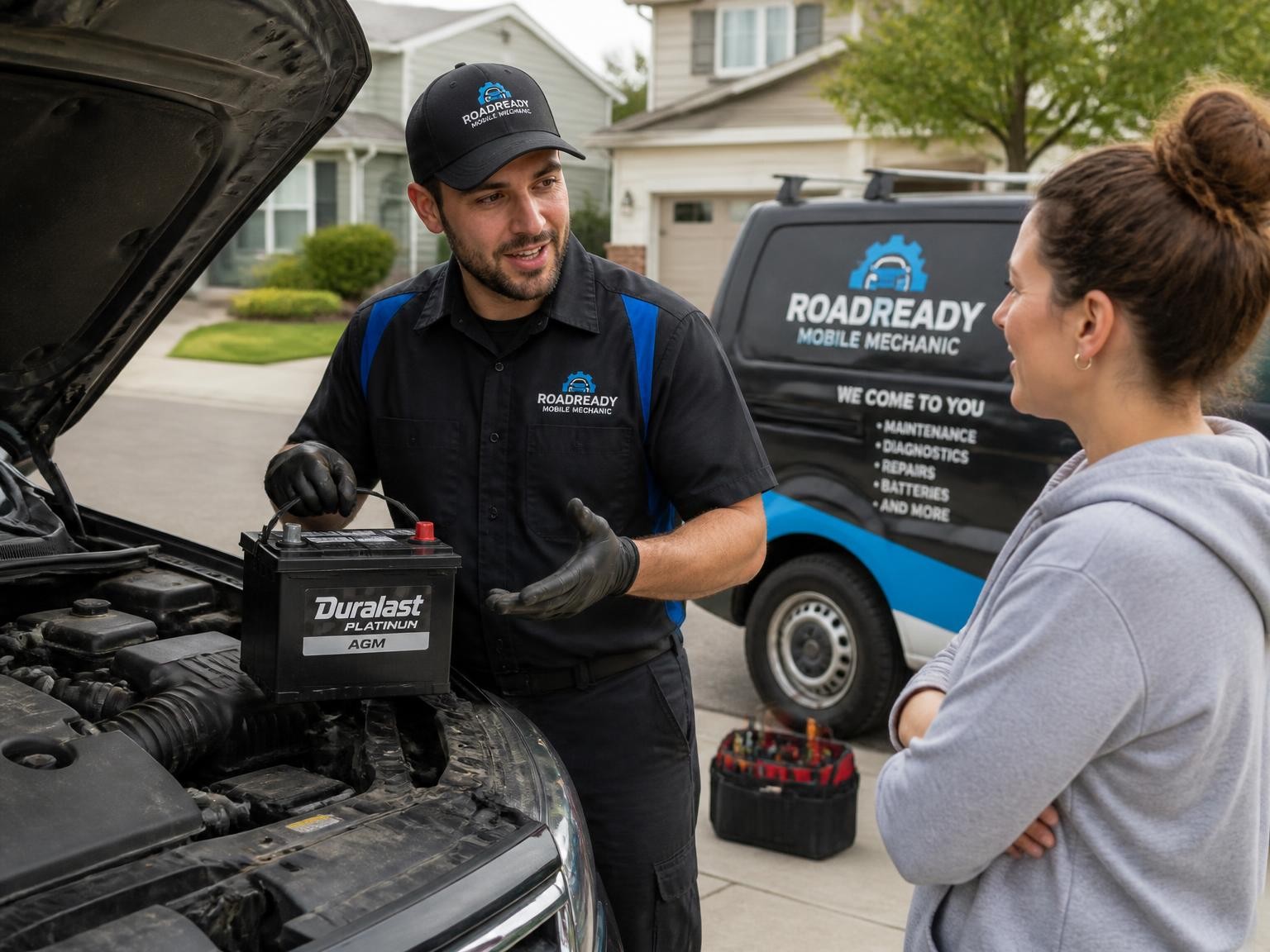 Mobile mechanic carrying out onsite car repairs in a Melbourne driveway