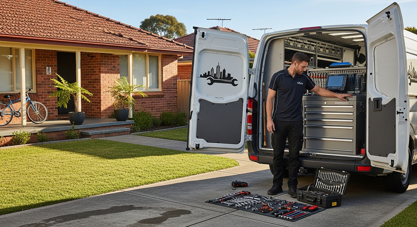 Mobile mechanic van in driveway