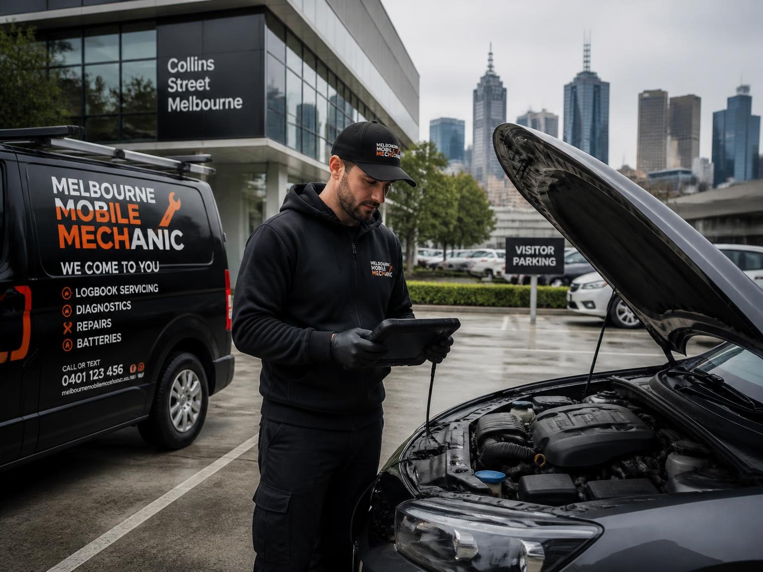 Mr Fix It mobile mechanic carrying out on-site vehicle diagnostics