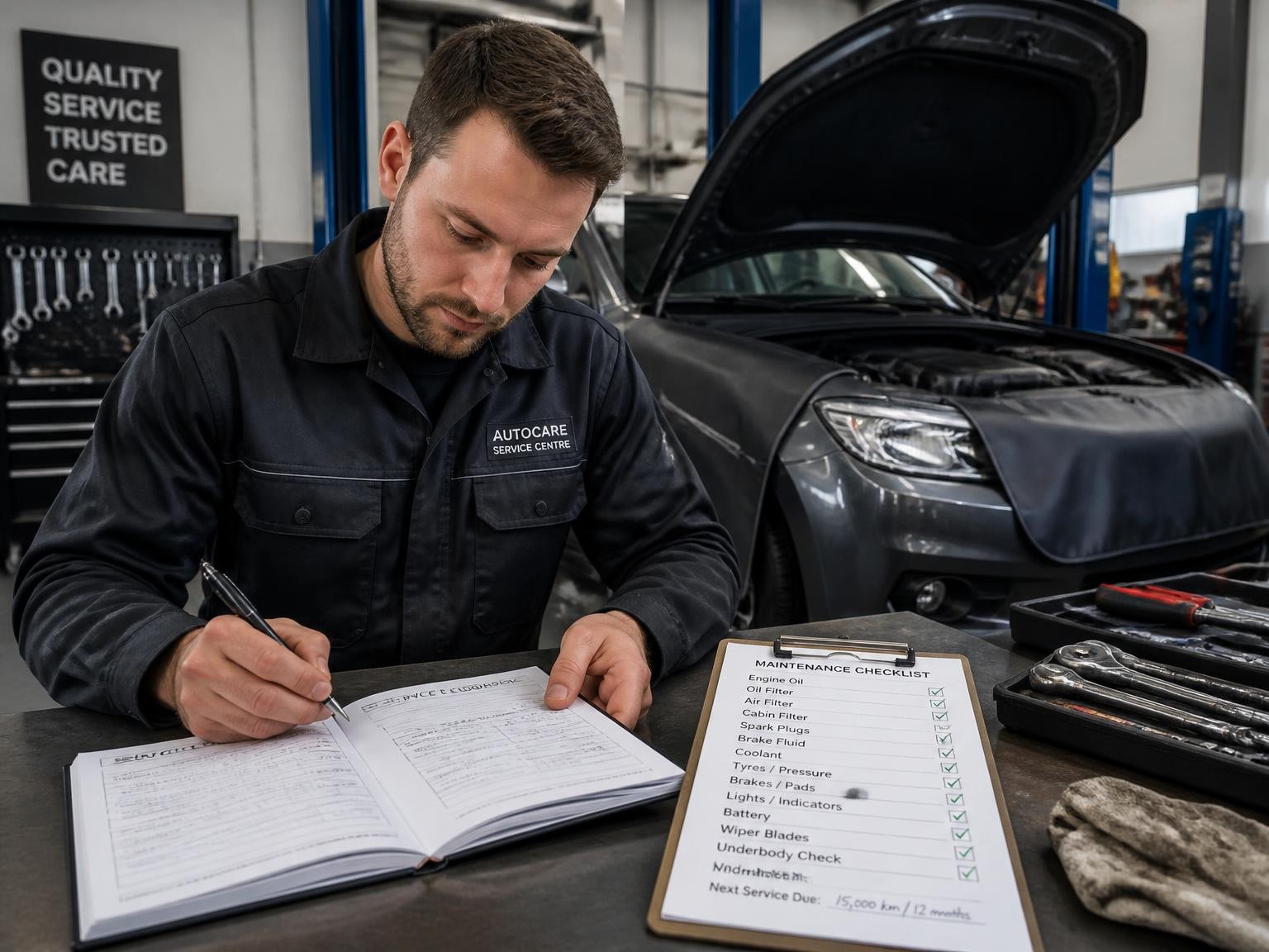 Logbook and warranty-safe car servicing