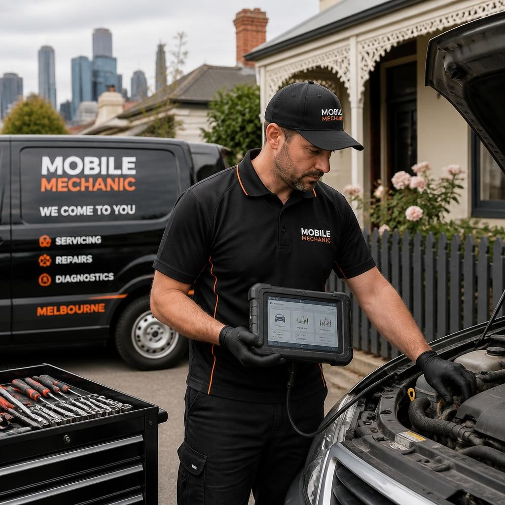 Mobile mechanic inspecting a vehicle at a Melbourne home