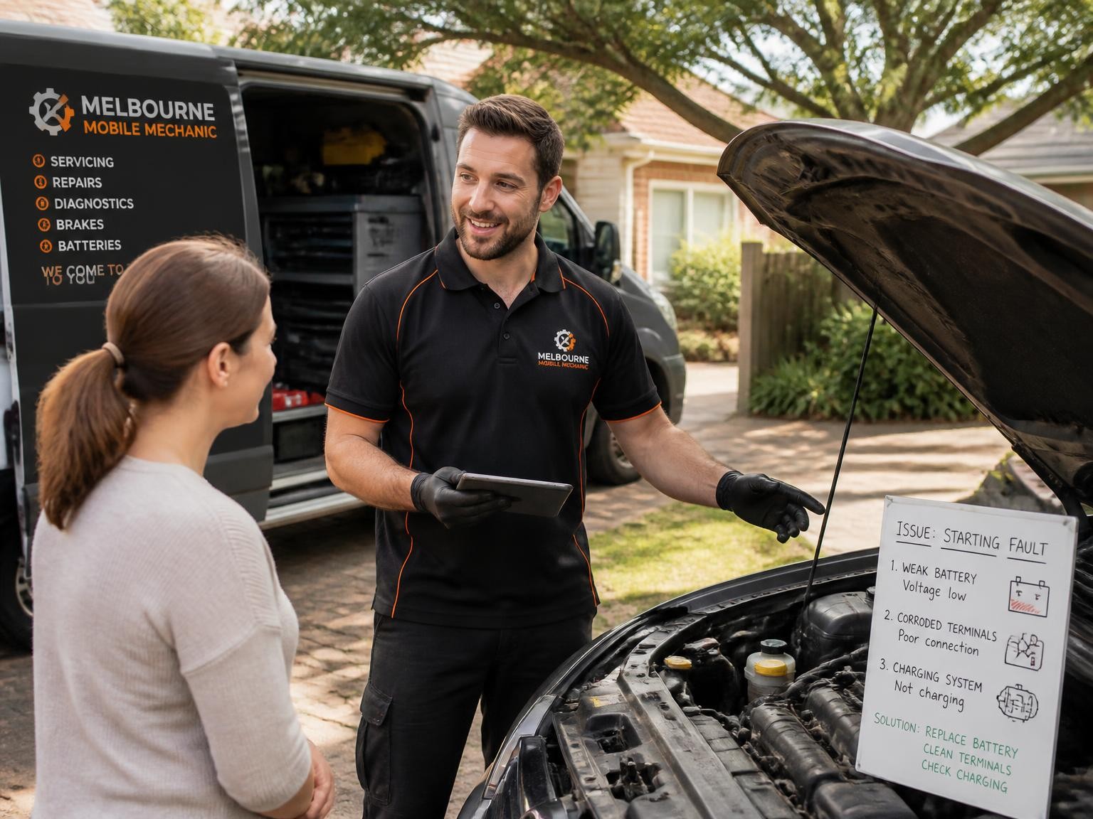 Mechanic diagnosing a car at a Melbourne home