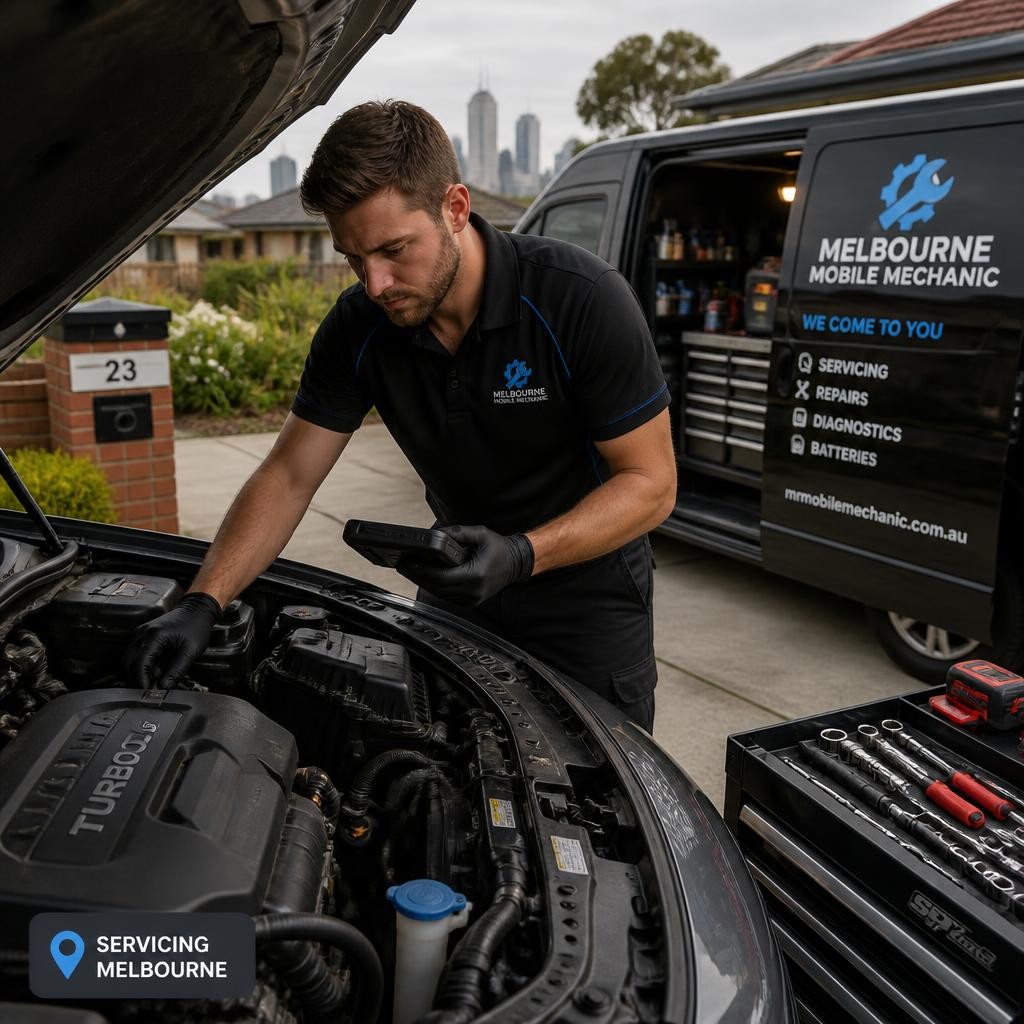 Mechanic performing on-site car servicing in Melbourne