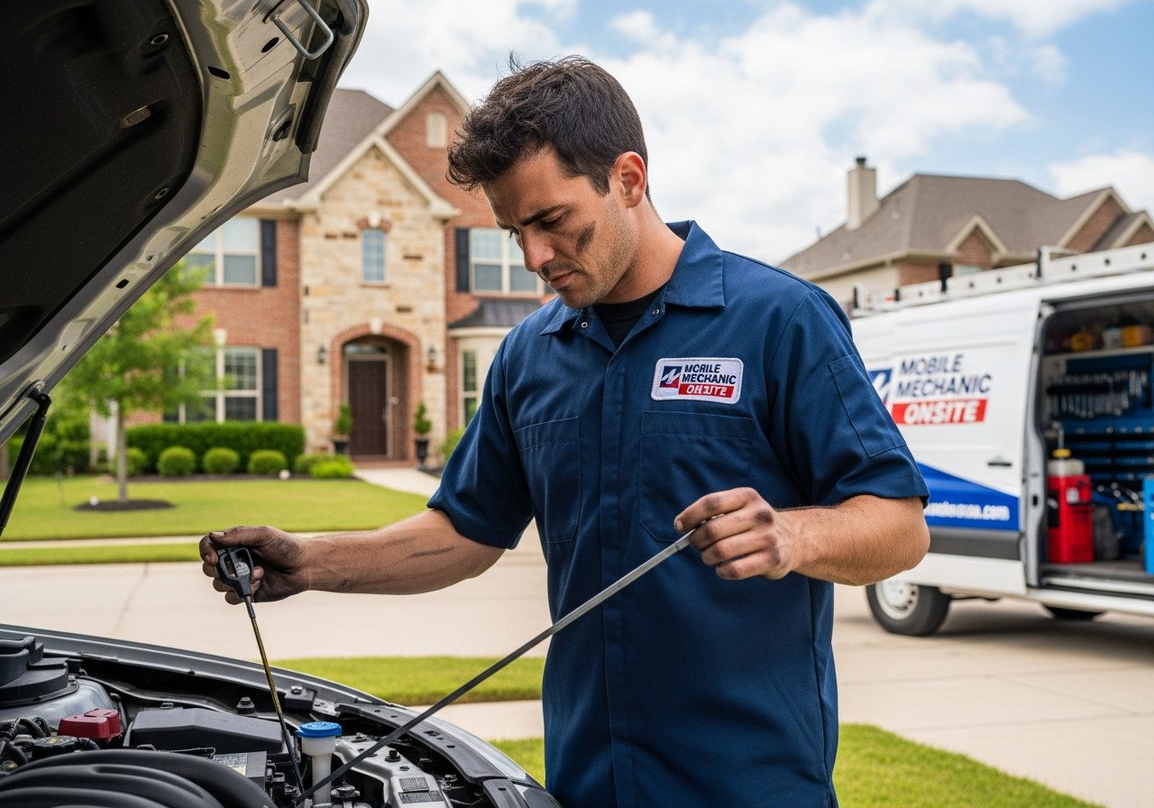 Mobile mechanic checking oil