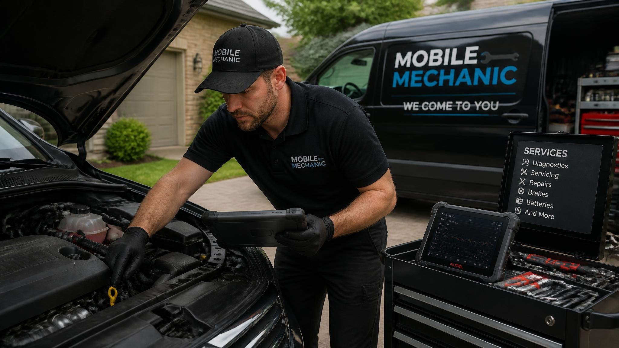 Mobile mechanic working on a car at a Melbourne home
