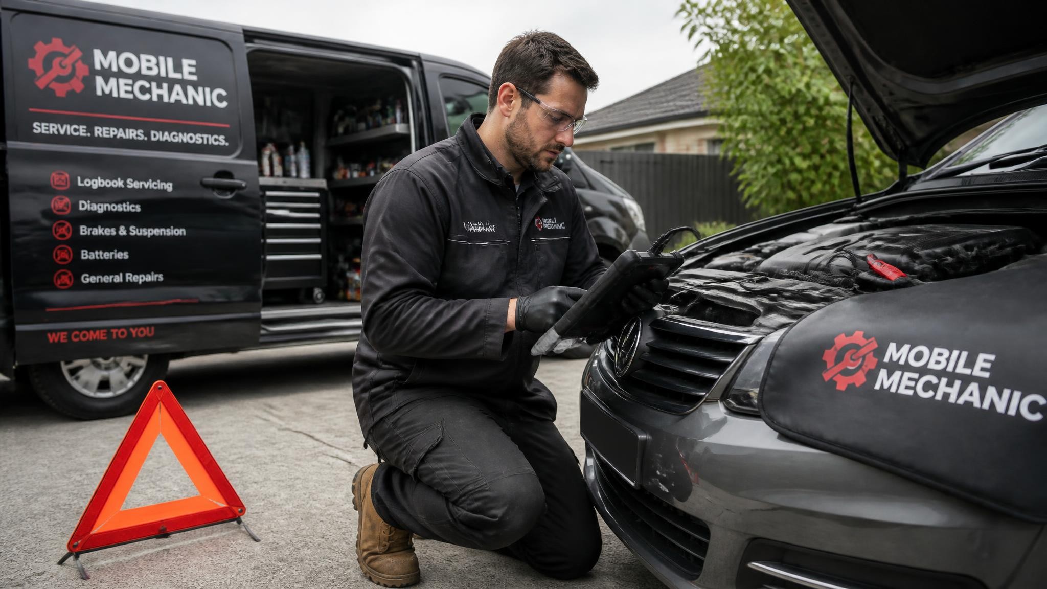 Mobile auto mechanic checking a vehicle in Melbourne