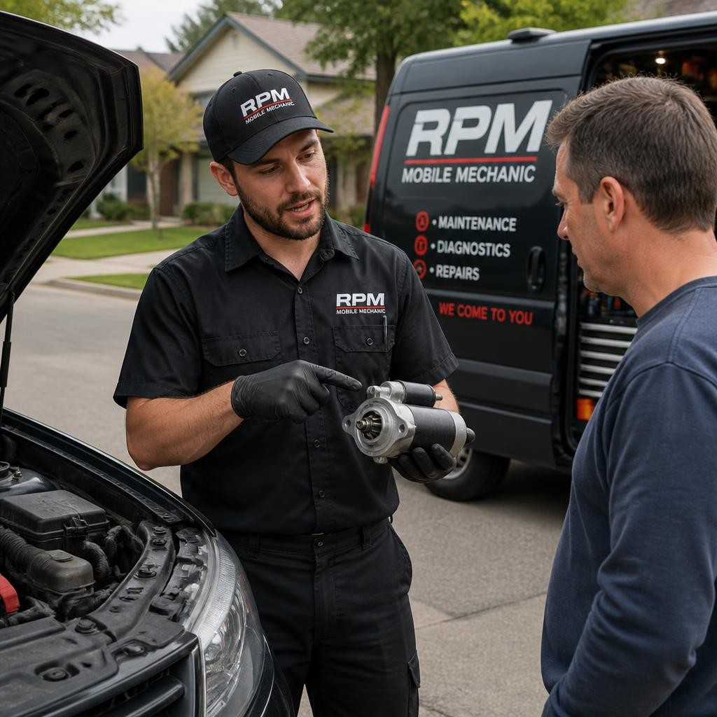 Mechanic explaining affordable car repair options to a Melbourne customer